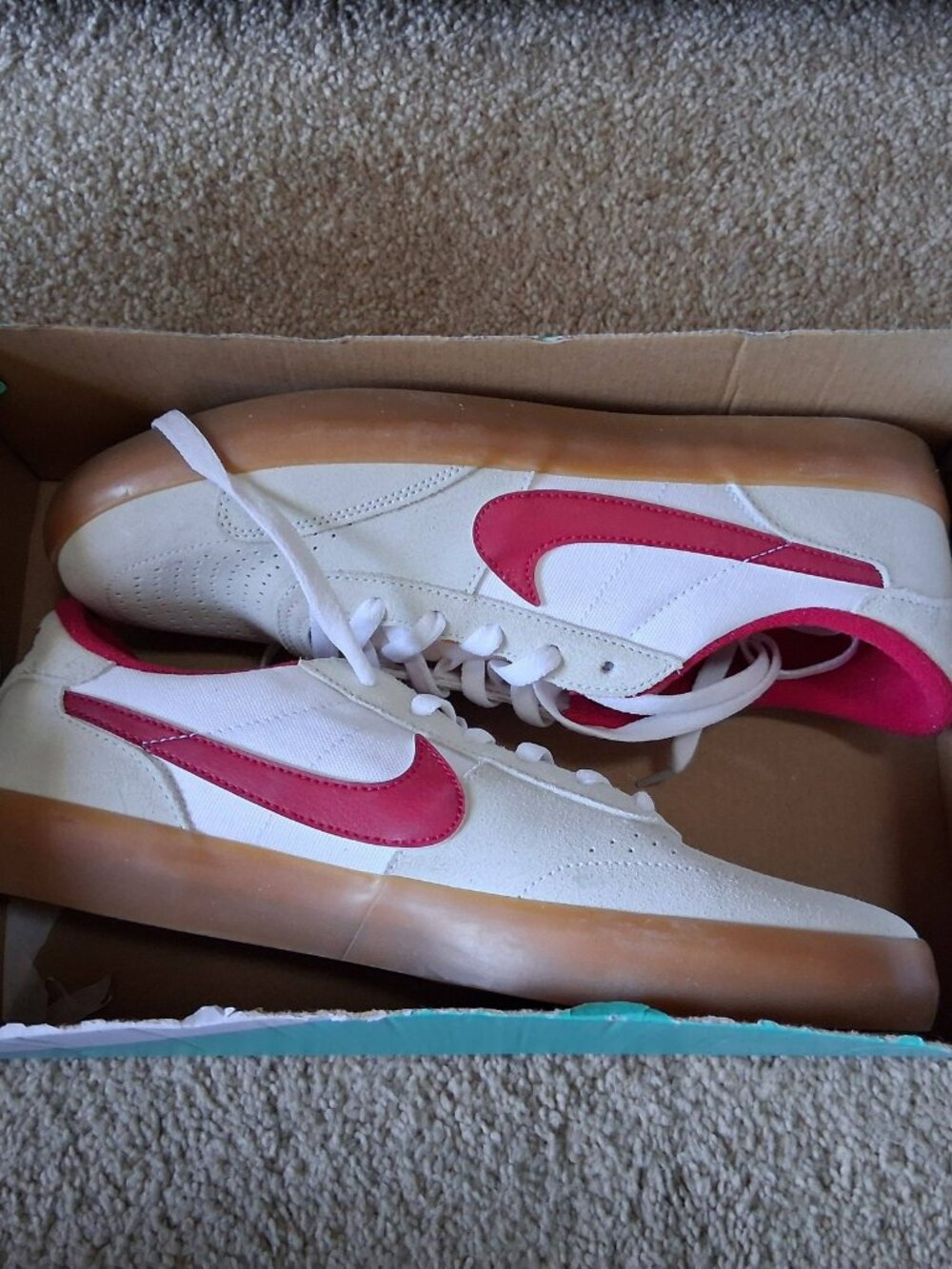 Nike Men's SB Heritage VULC Sneakers White/ Cardinal Red, Gum CD5010-100 Sz 9.5